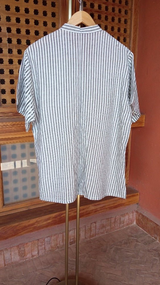 Stripe Linen short sleeve shirt for men for sale | Heritage Handmade