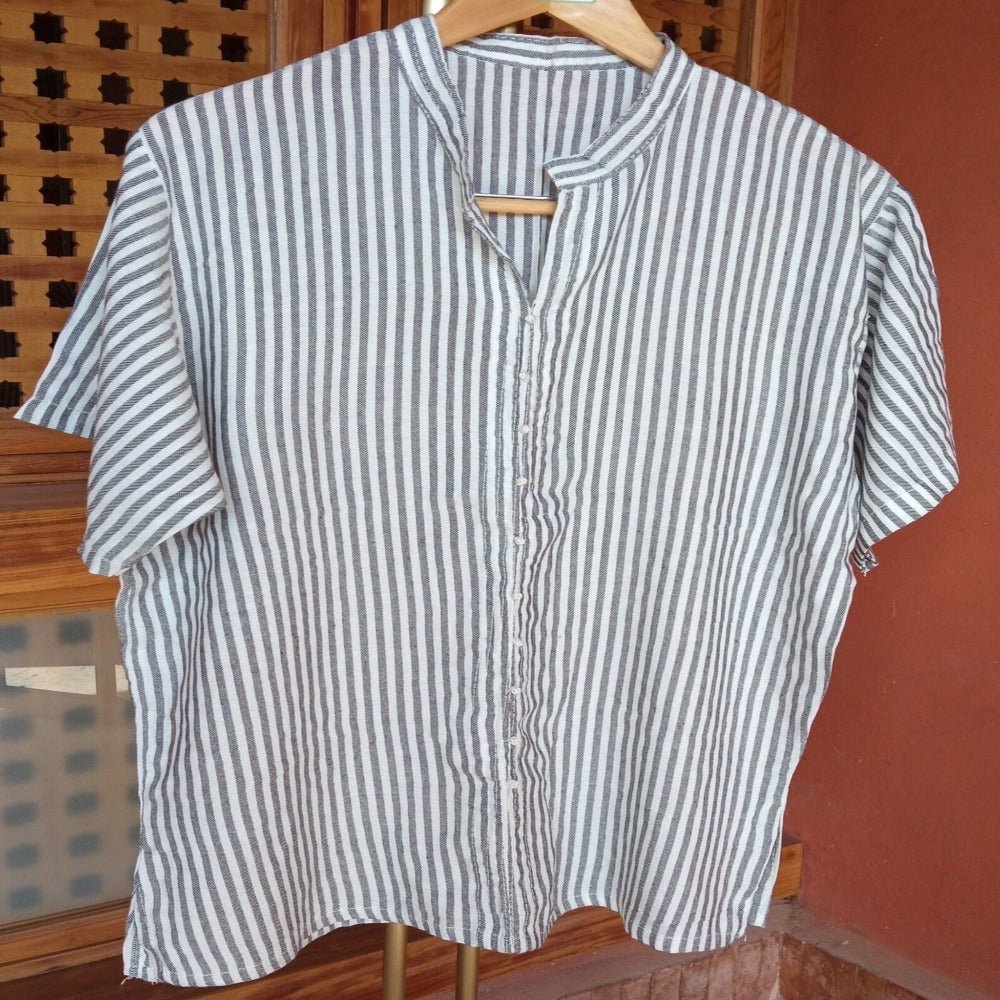 Stripe Linen short sleeve shirt for men for sale | Heritage Handmade