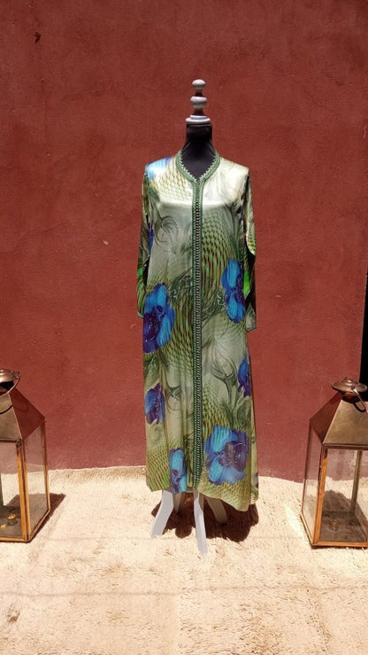 vintage blue and green lame wedding kaftan dress for sale