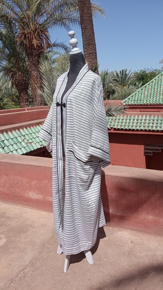 Oversize Stripe Moroccan linen cotton Kimono kaftan