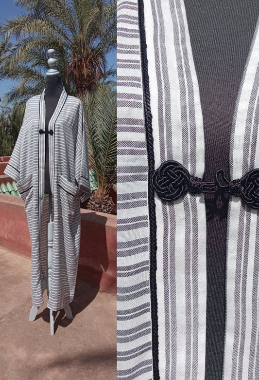 Oversize Stripe Moroccan linen cotton Kimono kaftan