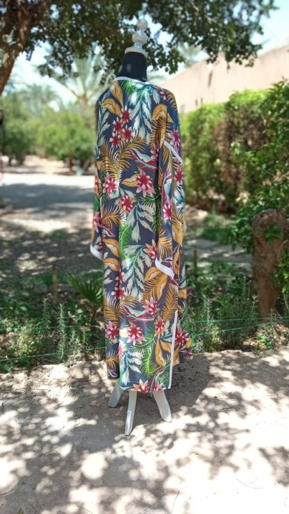 V neck soft floral Beach Moroccan kaftan for women at Heritage Handmade