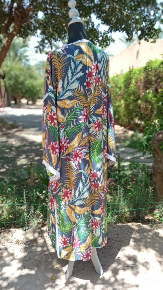 V neck soft floral Beach Moroccan kaftan for women at Heritage Handmade