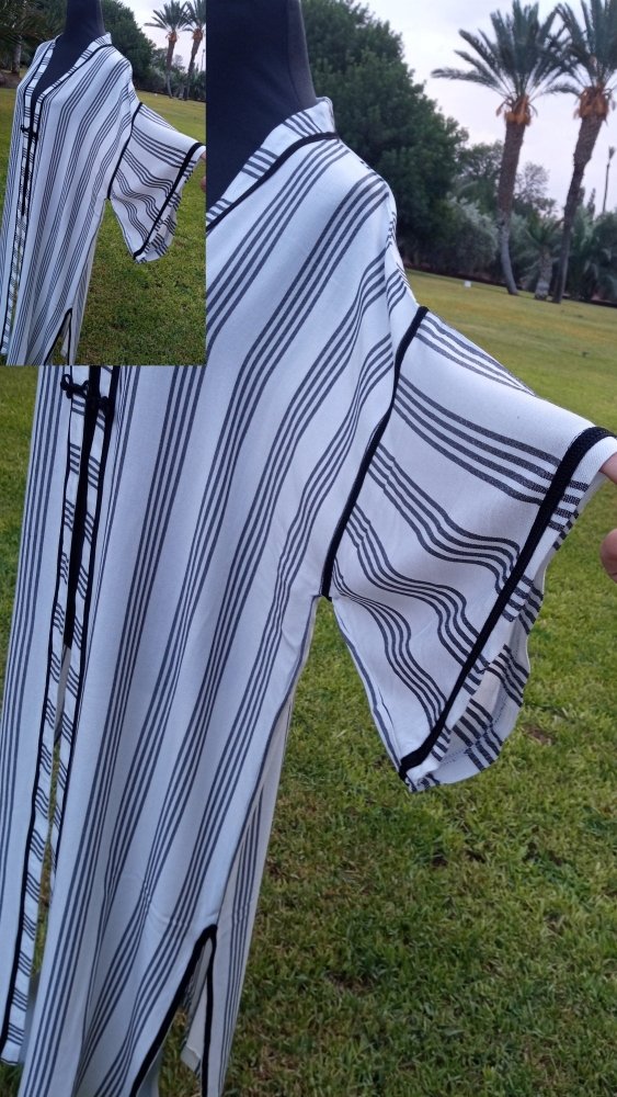 New Black and white Cotton Stripe kimono Kaftan