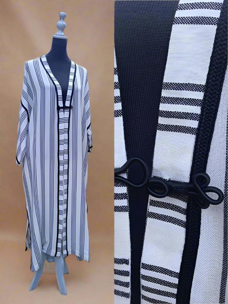 New Black and white Cotton Stripe kimono Kaftan