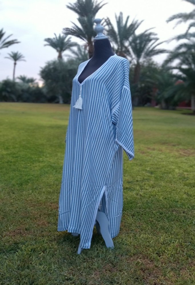 Stripes Linen Deep V neck Summer Kaftan at Heritage Handmade