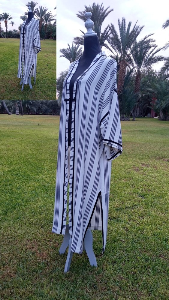 New Black and white Cotton Stripe kimono Kaftan