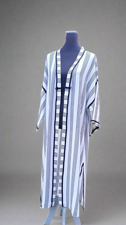 New Black and white Cotton Stripe kimono Kaftan