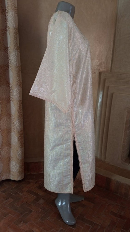 70s Rare Vintage Ivory Metallic Brocade Moroccan Caftan