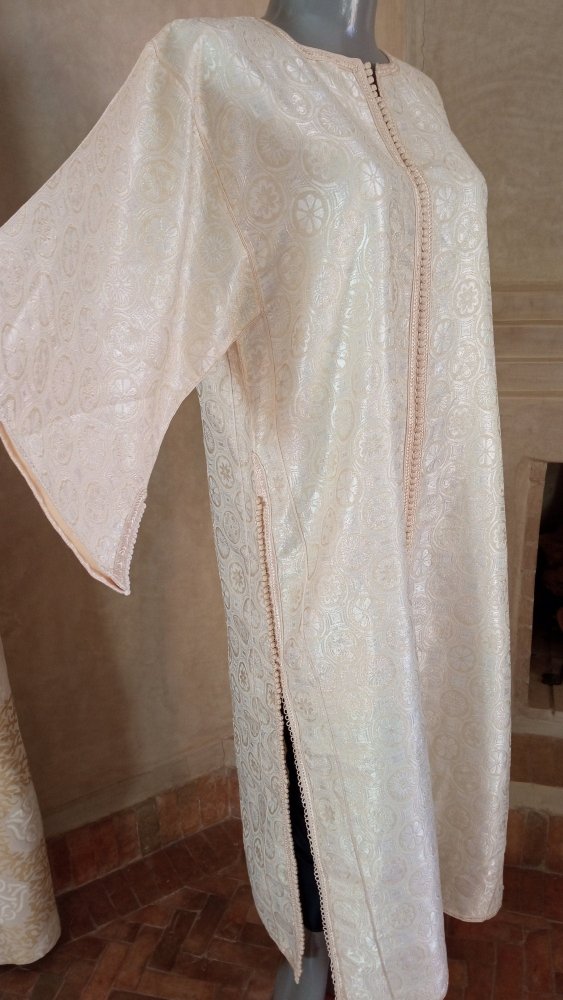 70s Rare Vintage Ivory Metallic Brocade Moroccan Caftan