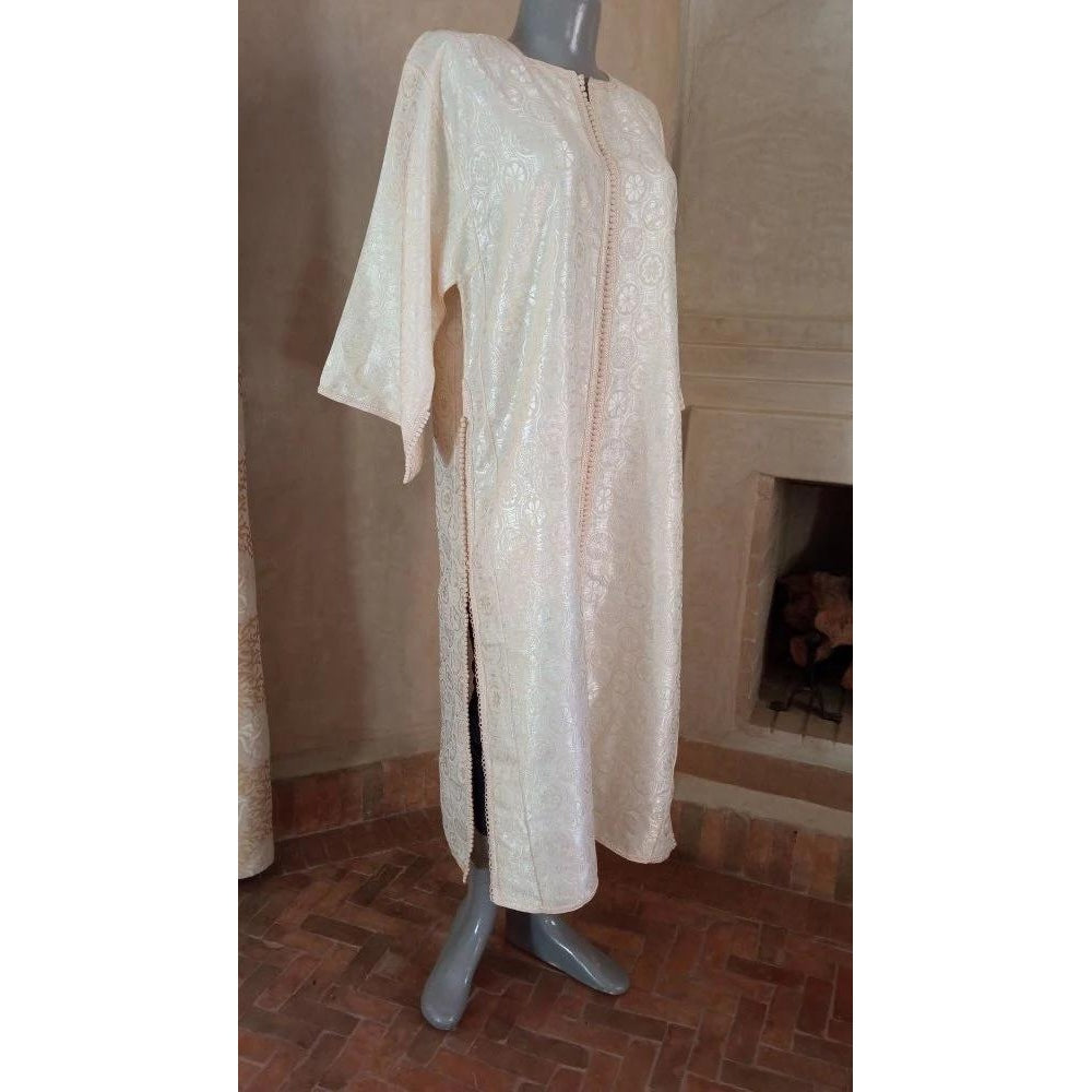 70s Rare Vintage Ivory Metallic Brocade Moroccan Caftan