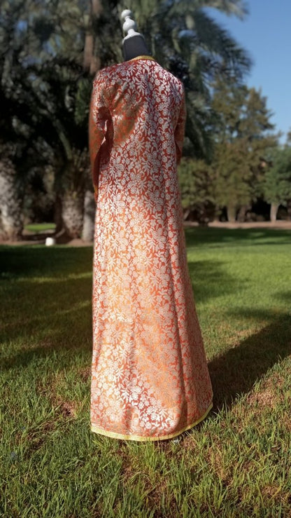 Vintage Metallic Orange and Gold Brocade Moroccan Caftan