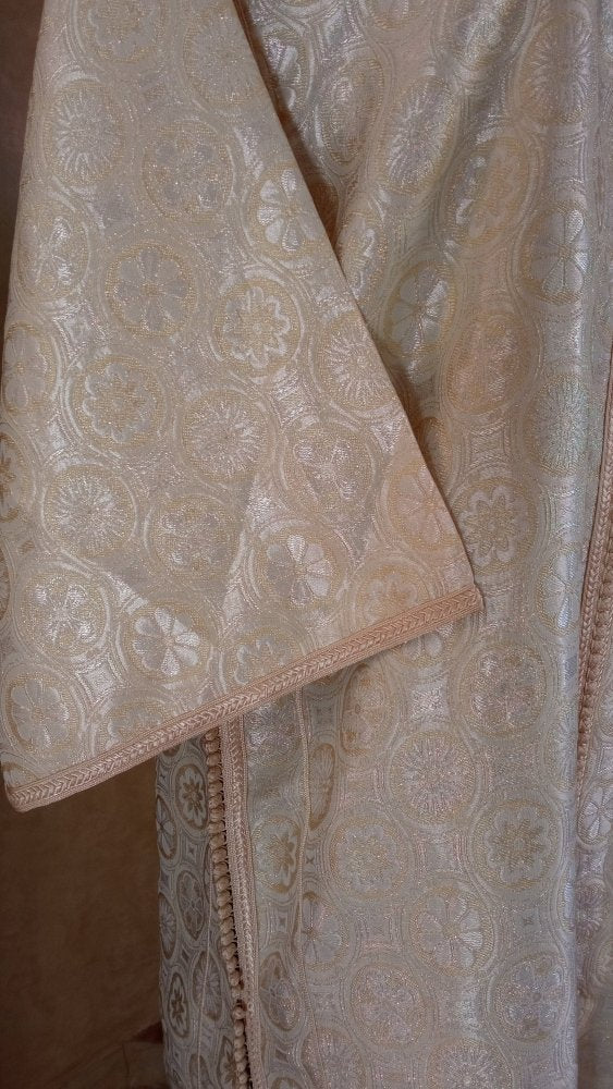 70s Rare Vintage Ivory Metallic Brocade Moroccan Caftan