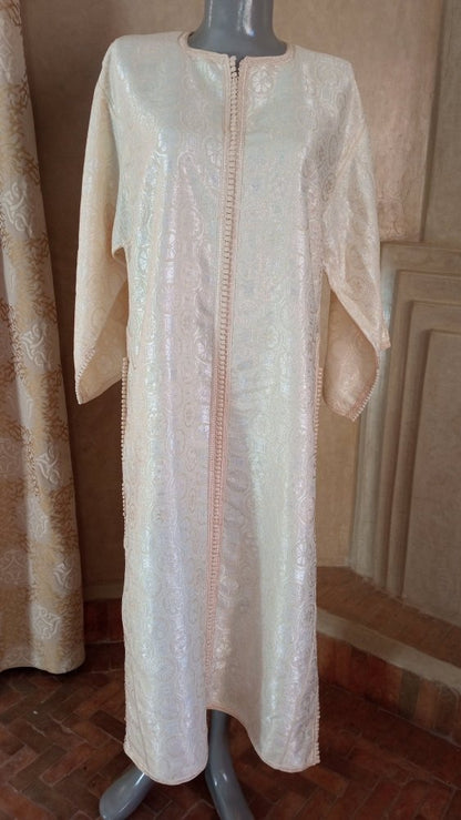 70s Rare Vintage Ivory Metallic Brocade Moroccan Caftan