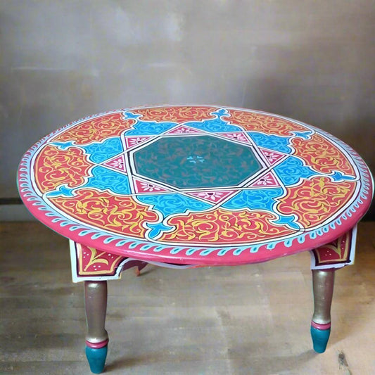 Painted Moroccan Round wood coffe table