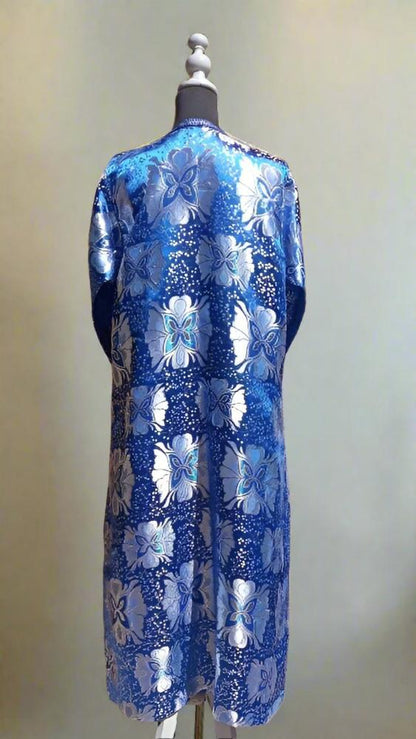 Vintage Blue Brocade Metallic Moroccan Caftan for sale 