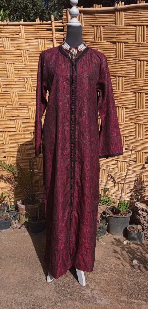 Vintage 70s Red Metallic BROCADE Caftan dress