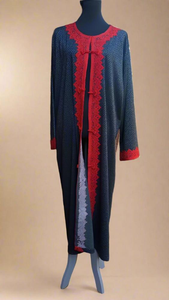  Gray Long Cardigan with Orange Embroidery