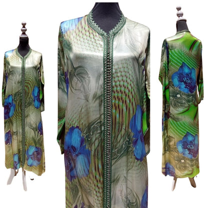 vintage blue and green lame wedding kaftan dress for sale