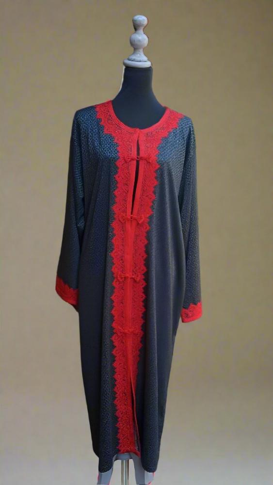  Gray Long Cardigan with Orange Embroidery