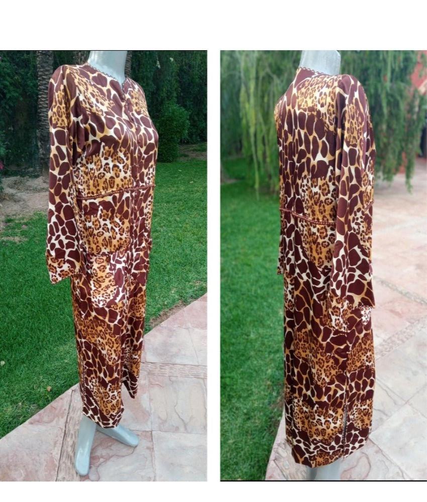 Embroidered Leopard Print Silk Kaftan