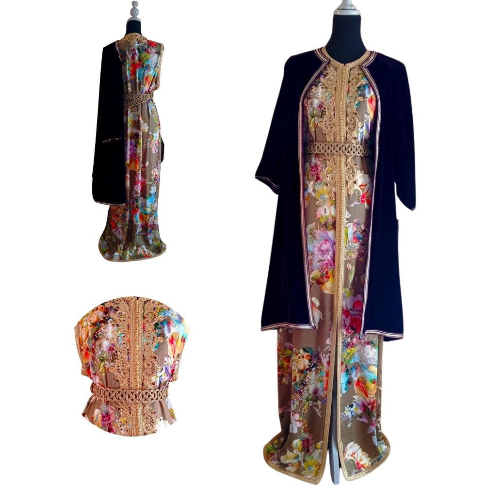 Plus Size Moroccan wedding dress Kaftan with velvet Coat