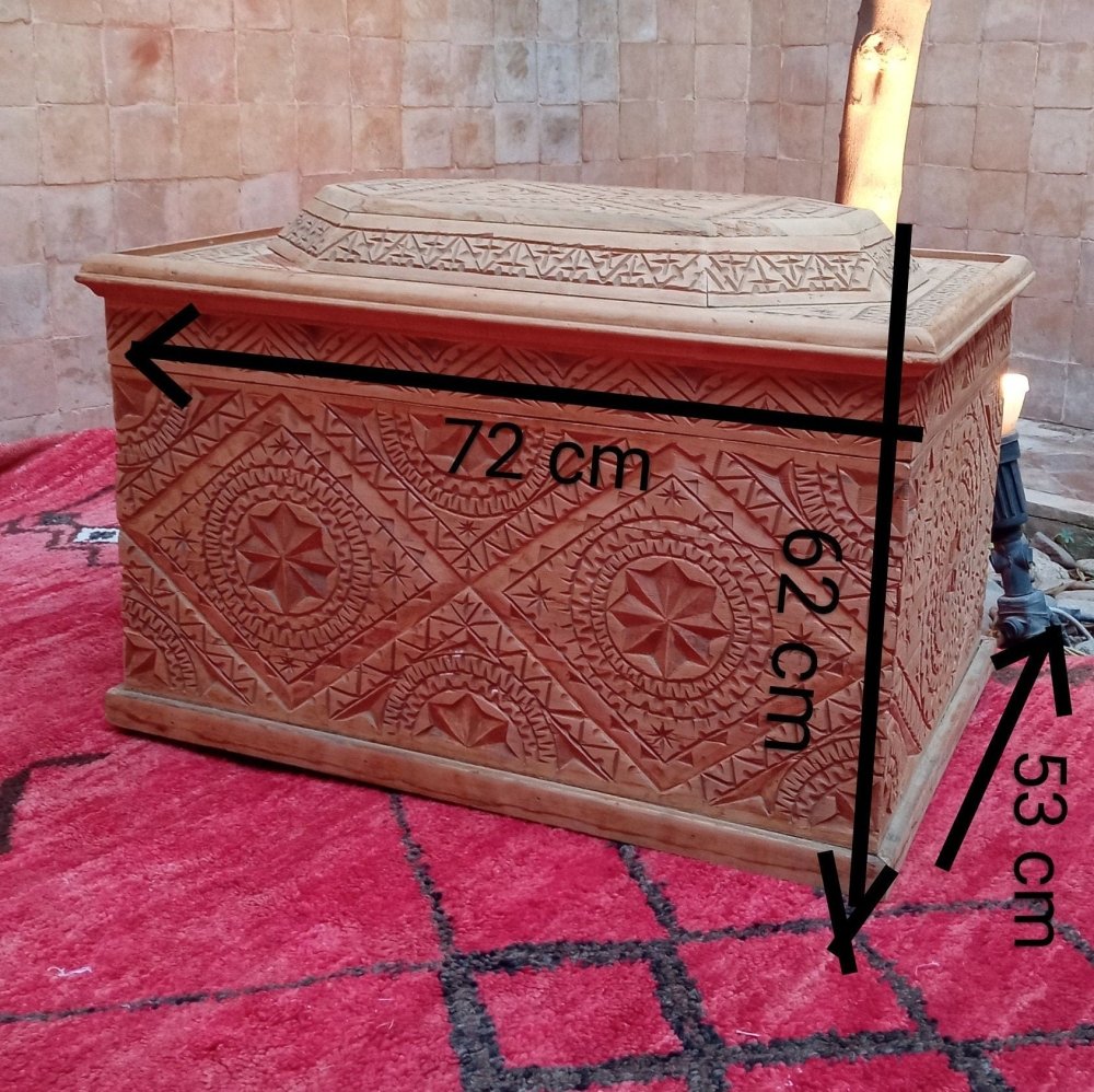 traditional moroccan carved chest by hand for sale 