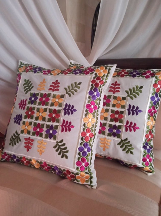 Set of 2 Embroidered Decorative Moroccan Cushions for sale