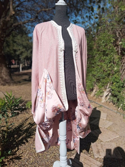 Oversized Embroidered women Pink Cashmere coat with lining