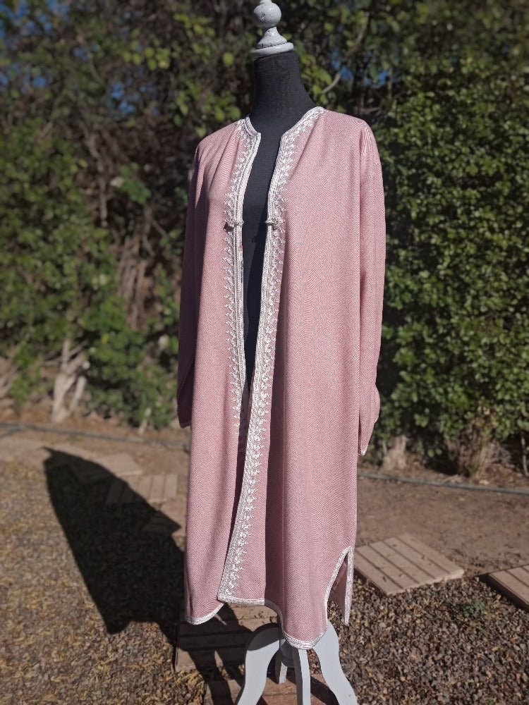 Oversized Embroidered women Pink Cashmere coat with lining