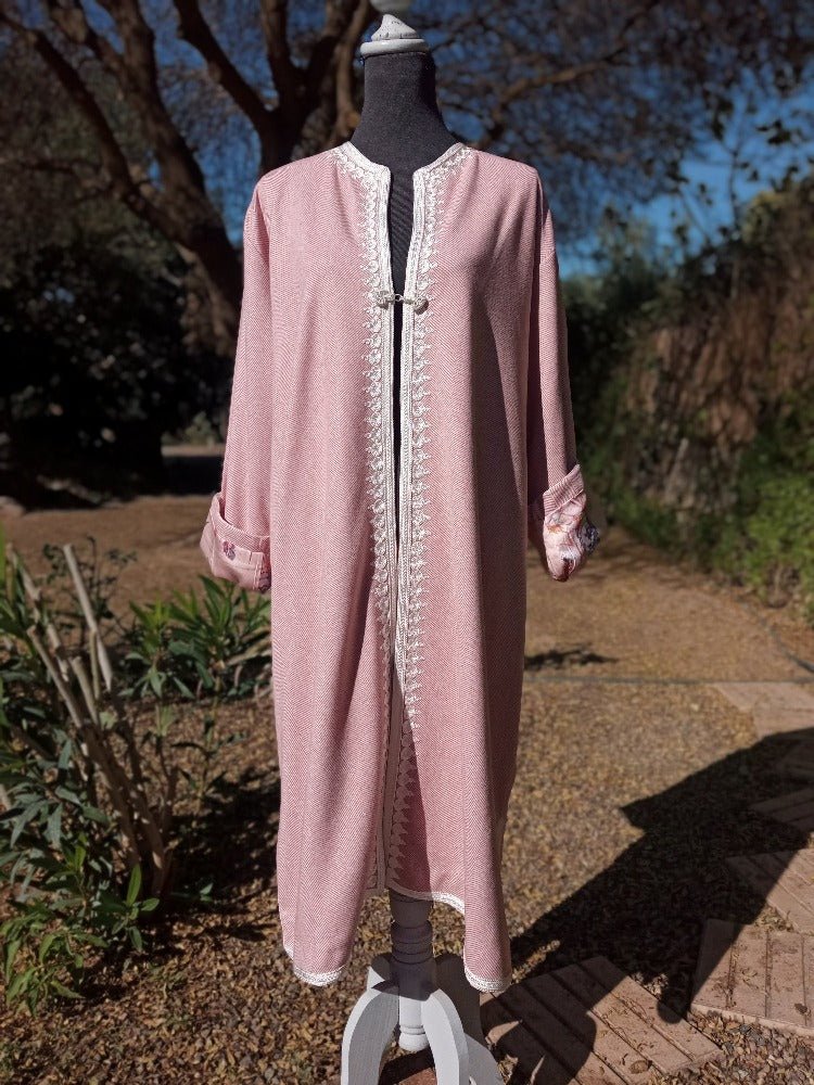 Oversized Embroidered women Pink Cashmere coat with lining