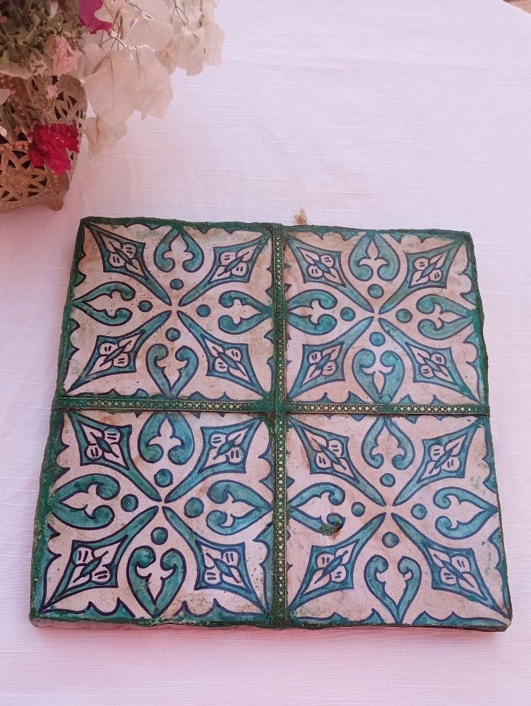 Large of Early Moroccan tile from Fes / primitive ceramic decor