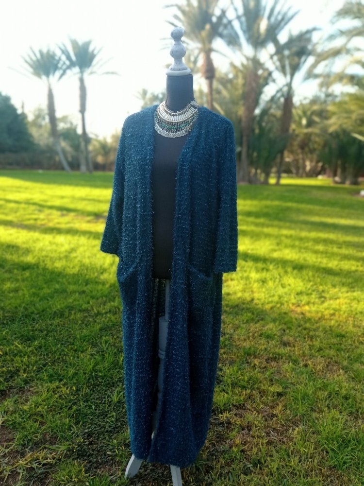 Long Blue Moroccan Wedding dressing coat - Heritage Handmade