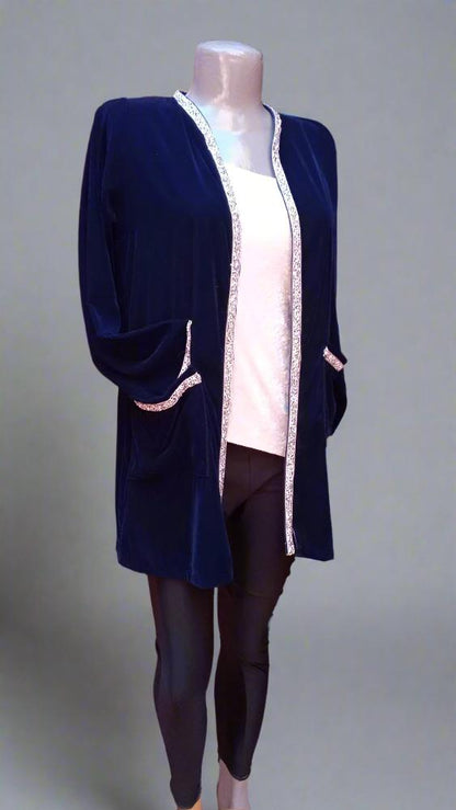 Luxury Embroidered blue velvet jacket for women - Heritage Handmade