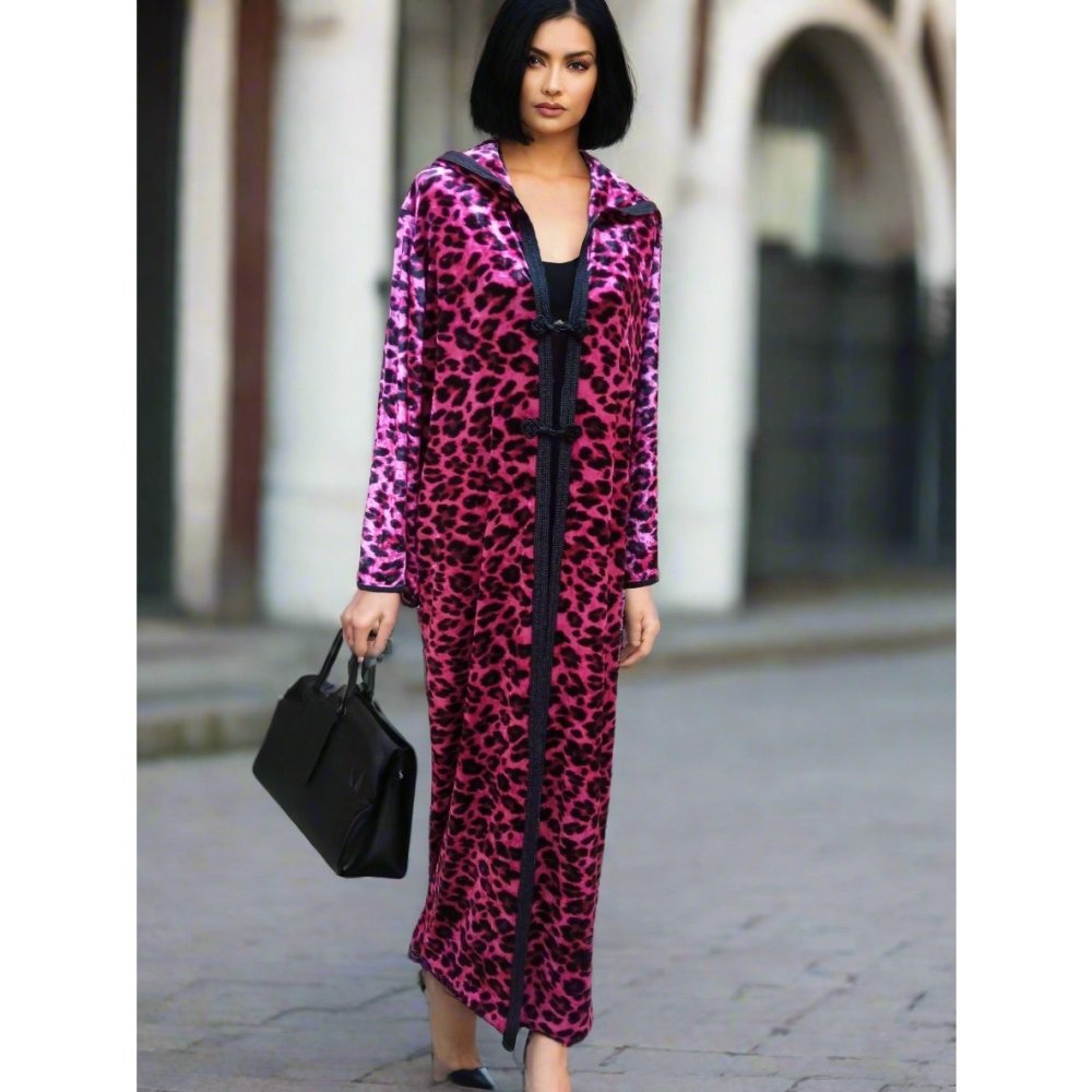 Luxury Leopard Loose - Fit Kaftan with Hood - For sale - Heritage Handmade