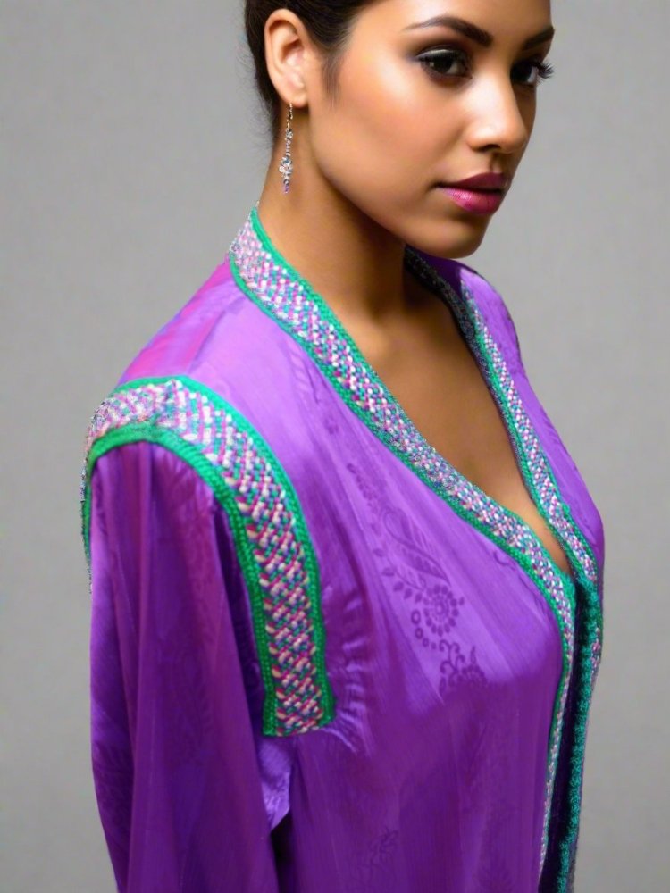 Luxury Moroccan purple silk blend kaftan for sale - Heritage Handmade