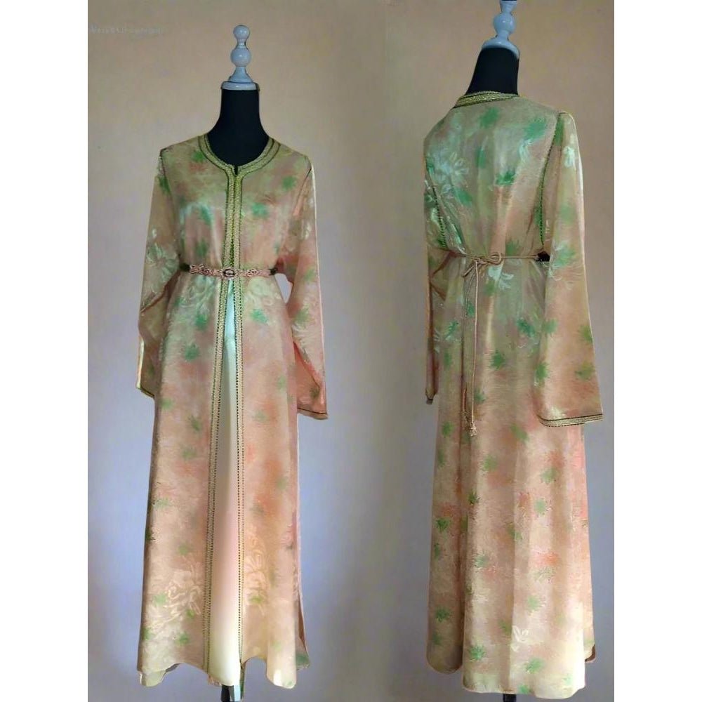 Mid century Green Traditional Moroccan wedding kaftan dress - Heritage Handmade