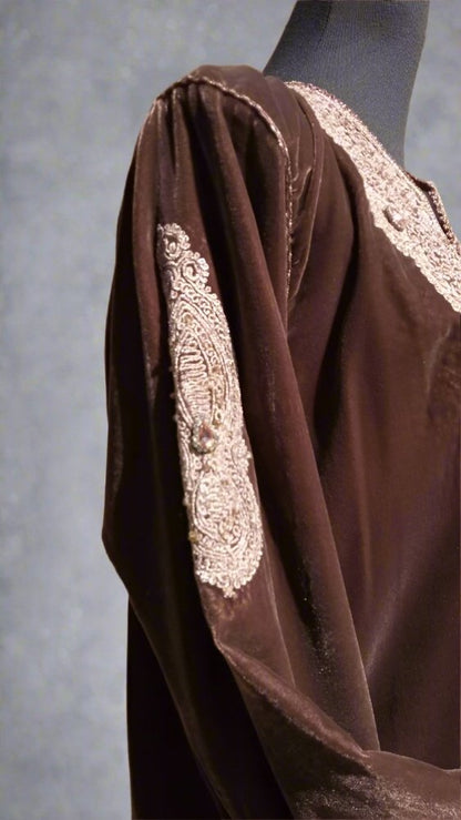 Moroccan Beaded Brown Velvet Jacket with Leopard lining - Heritage Handmade