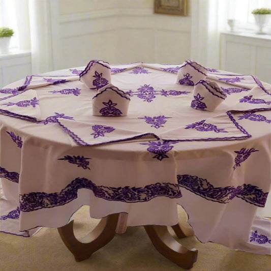 Moroccan Embroidered Tablecloth with 12 Napkins - Heritage Handmade