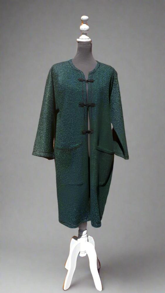 Moroccan Green wool coat for women with 2 pockets - Heritage Handmade