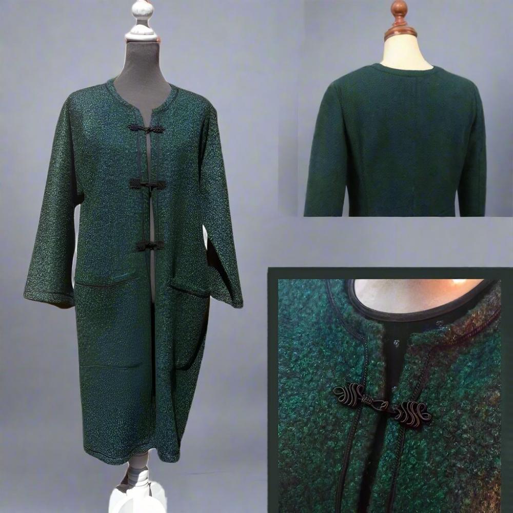 Moroccan Green wool coat for women with 2 pockets - Heritage Handmade