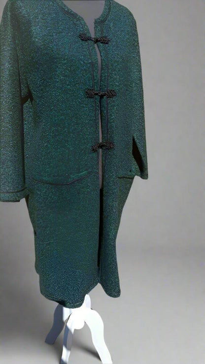 Moroccan Green wool coat for women with 2 pockets - Heritage Handmade