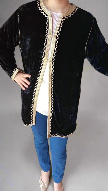 Moroccan Reversible Black velvet jacket for Women - Heritage Handmade