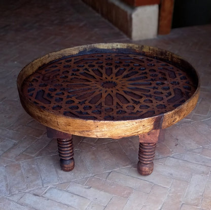 Moroccan Round Carved Wood Coffee Table - Heritage Handmade