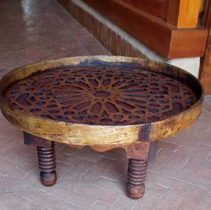 Moroccan Round Carved Wood Coffee Table - Heritage Handmade