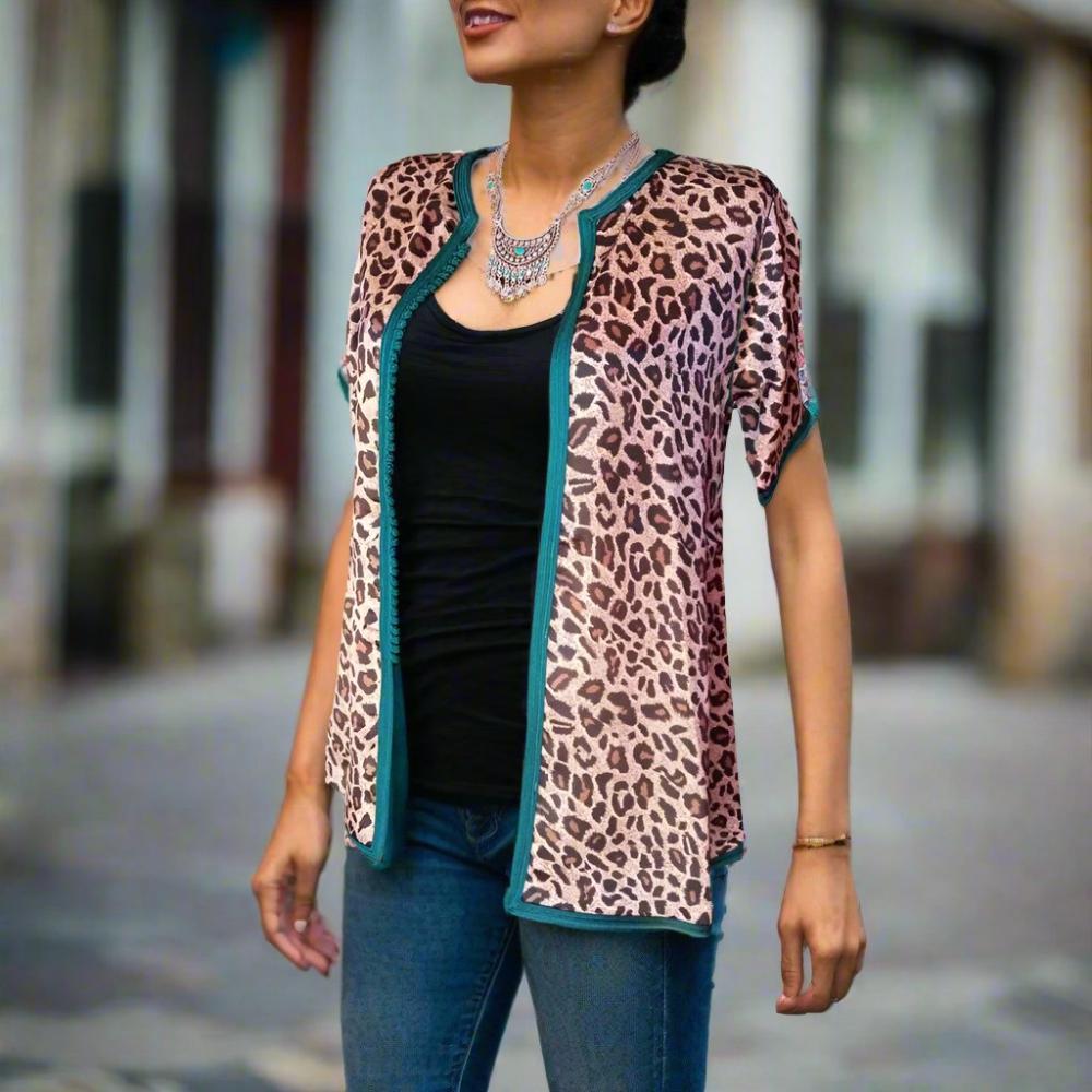 Moroccan summer leopard jacket for women - Heritage Handmade