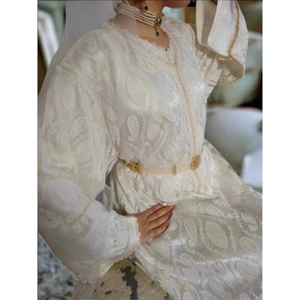 Ottoman White Moroccan wedding Caftan style 1990 - Heritage Handmade