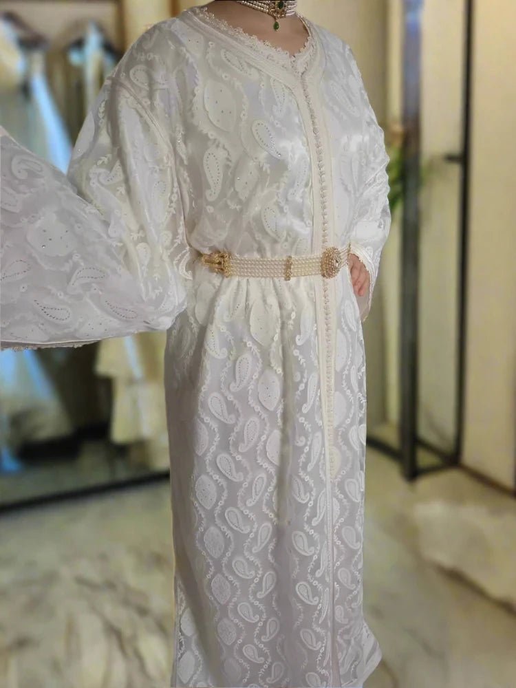 Ottoman White Moroccan wedding Caftan style 1990 - Heritage Handmade