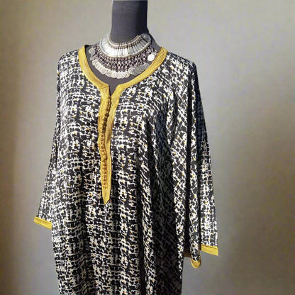 Oversize Satin kaftan dress with Mustard - Heritage Handmade