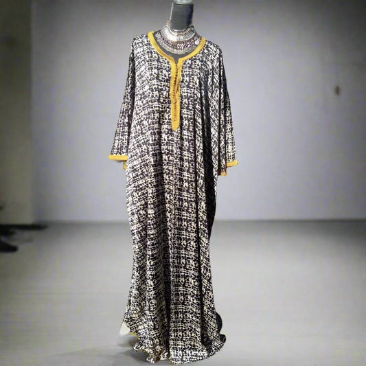 Oversize Satin kaftan dress with Mustard - Heritage Handmade